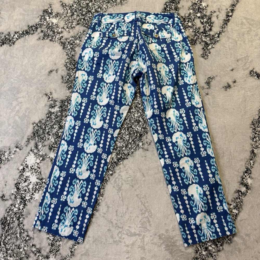 Lilly Pulitzer Pants Womens Size 2 Blue Multi Cocoanut Walk Crop Low Rise Cotton - Picture 2 of 12